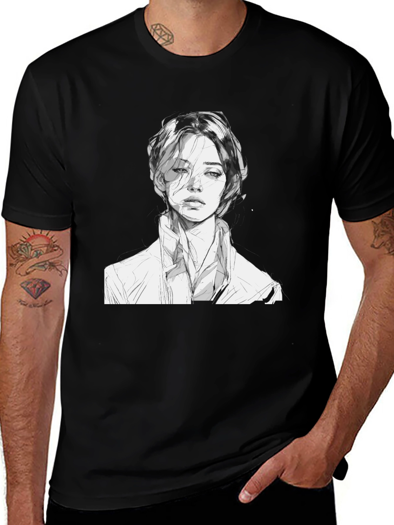 Variant 16 of Monochrome Portrait Tee - Unique Artistic Design