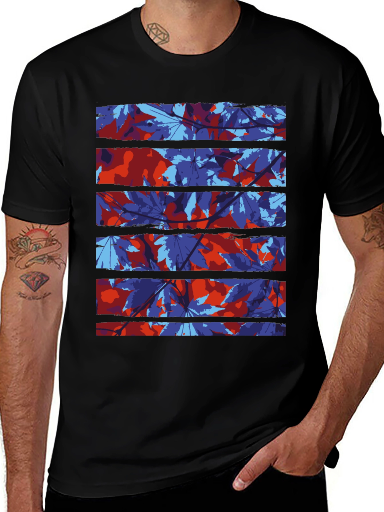 Variant 10 of Abstract Leaf Print Black T-Shirt