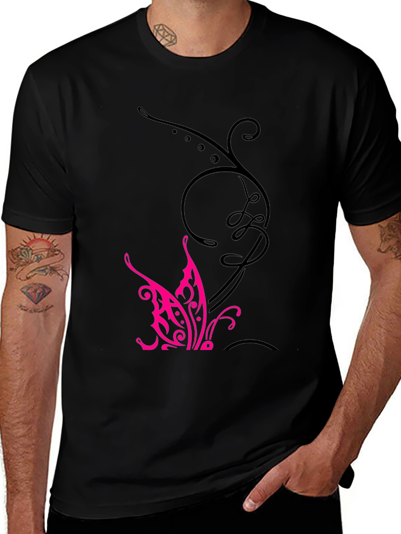 Variant 26 of Black Tee with Butterfly Design