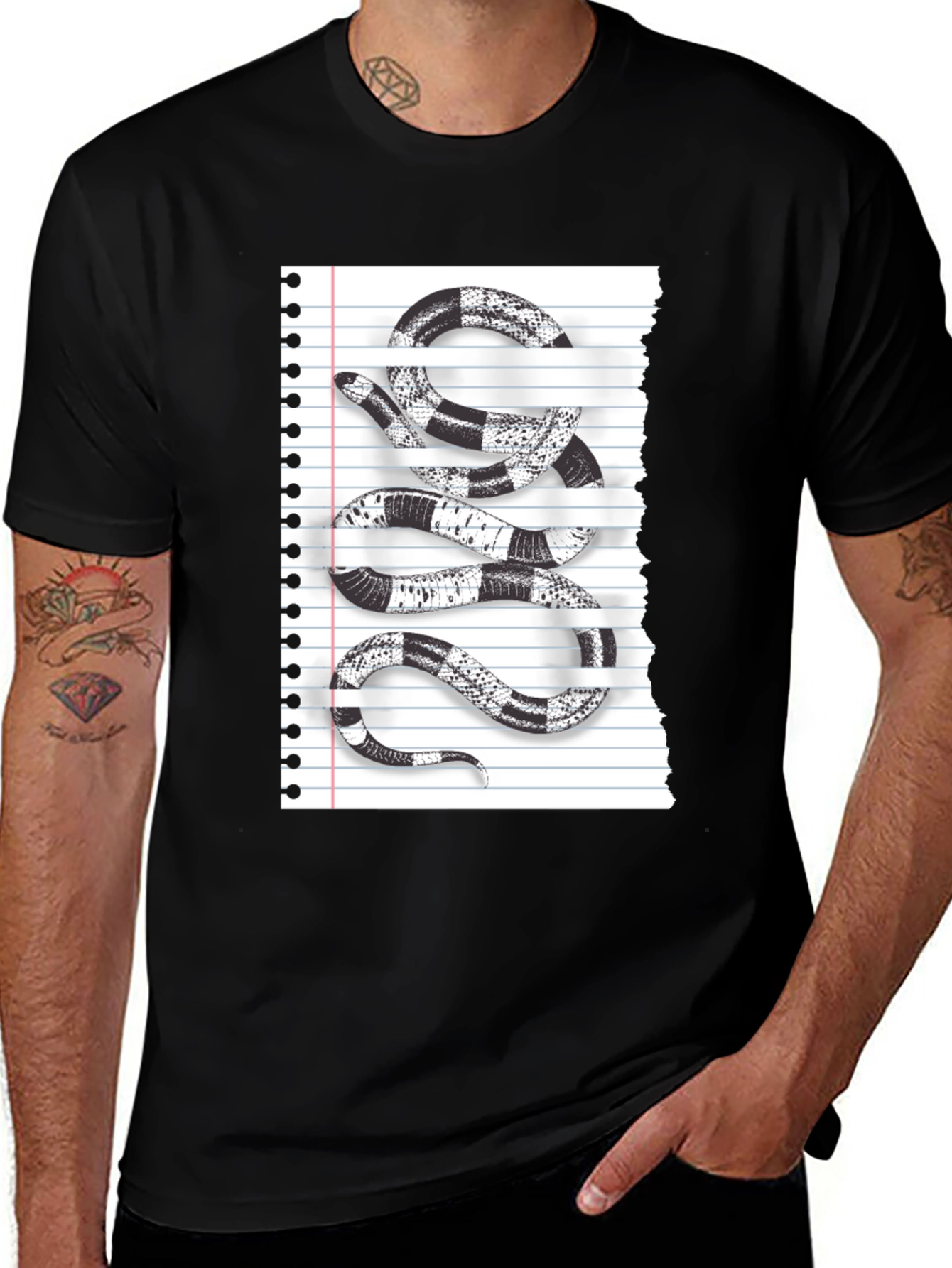 Variant 9 of Black Snake Notebook Style Graphic T-Shirt