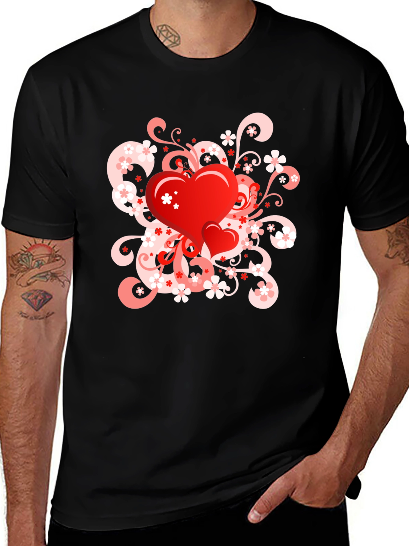 Variant 19 of Heart Blossom Tee - Black Graphic T-Shirt