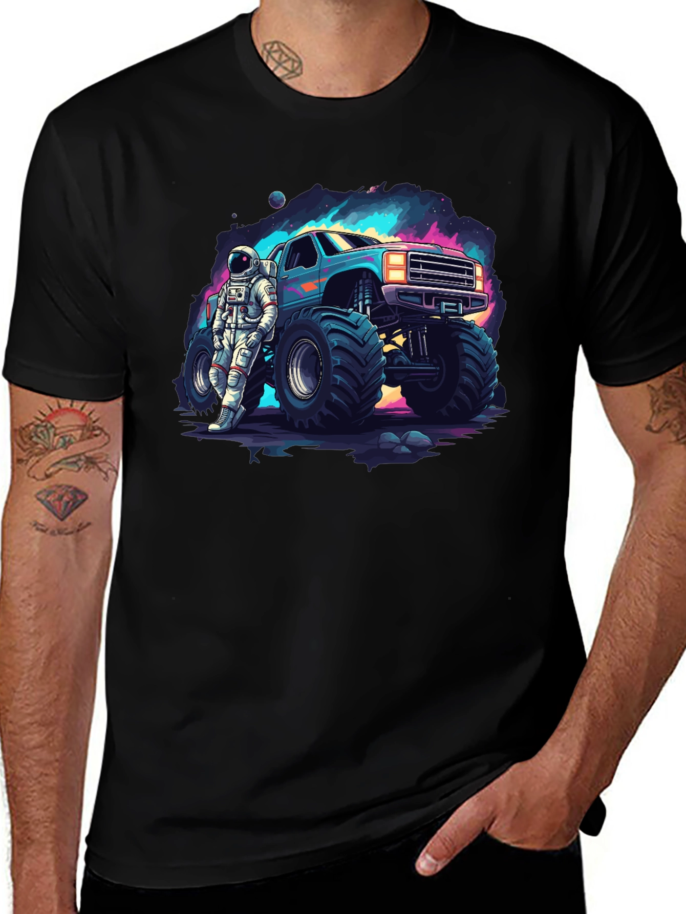 Variant 7 of Astronaut Monster Truck Graphic Tee - Cool Space Design