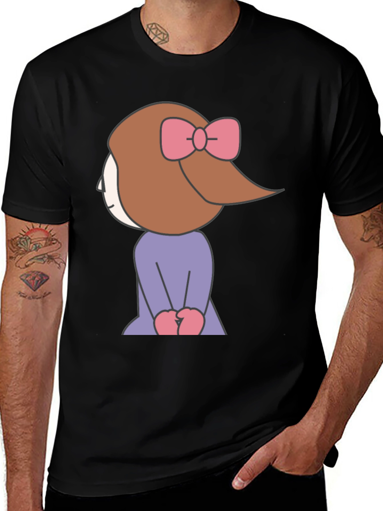 Variant 30 of Cartoon Girl Graphic Tee - Black Unisex T-Shirt