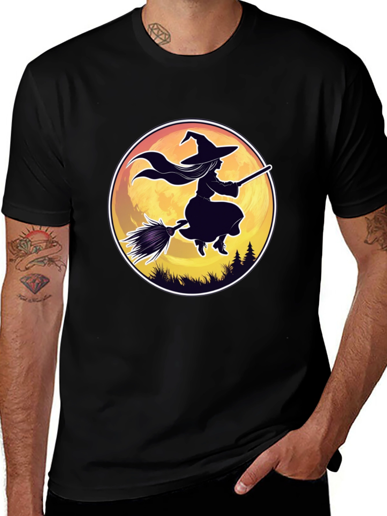 Variant 23 of Witch on Broomstick Graphic Tee - Halloween Shirt