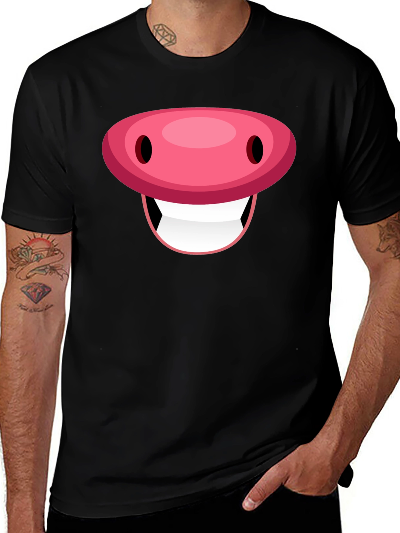 Variant 21 of Funny Pig Face Graphic Tee - Black