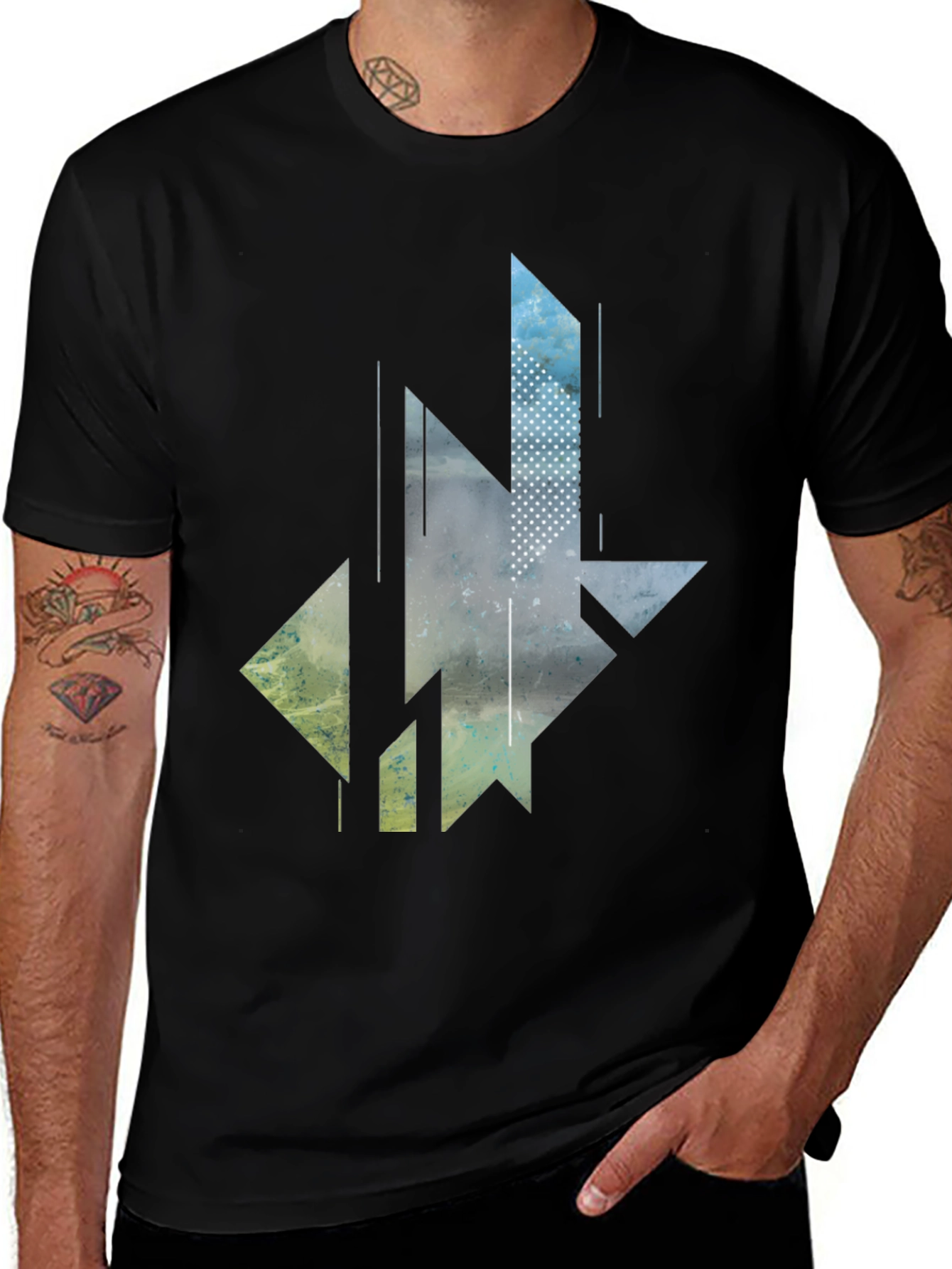 Variant 10 of Geometric Abstract Graphic Print Black T-Shirt