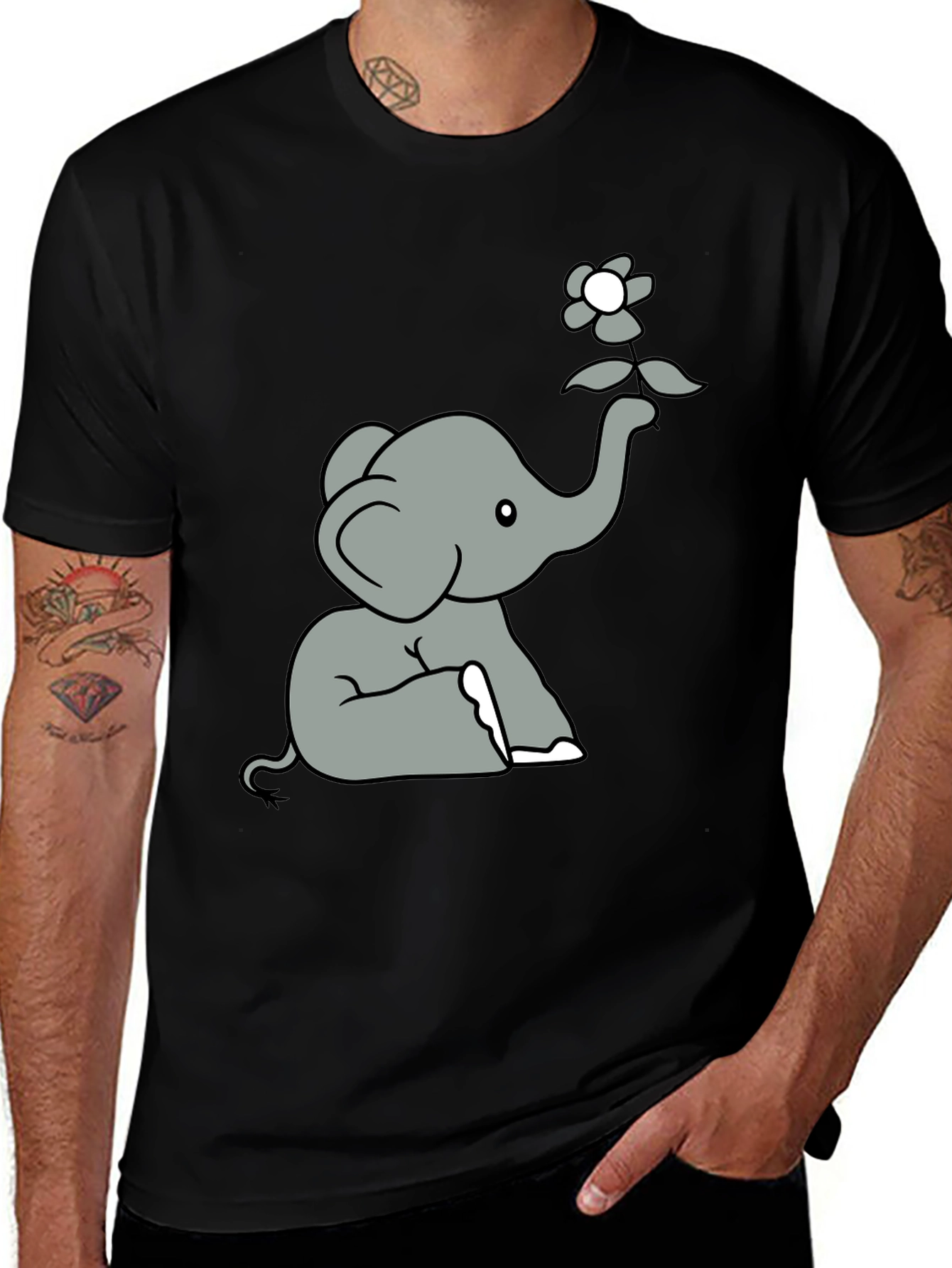 Variant 13 of Cute Elephant Graphic Tee - Unisex Black T-Shirt