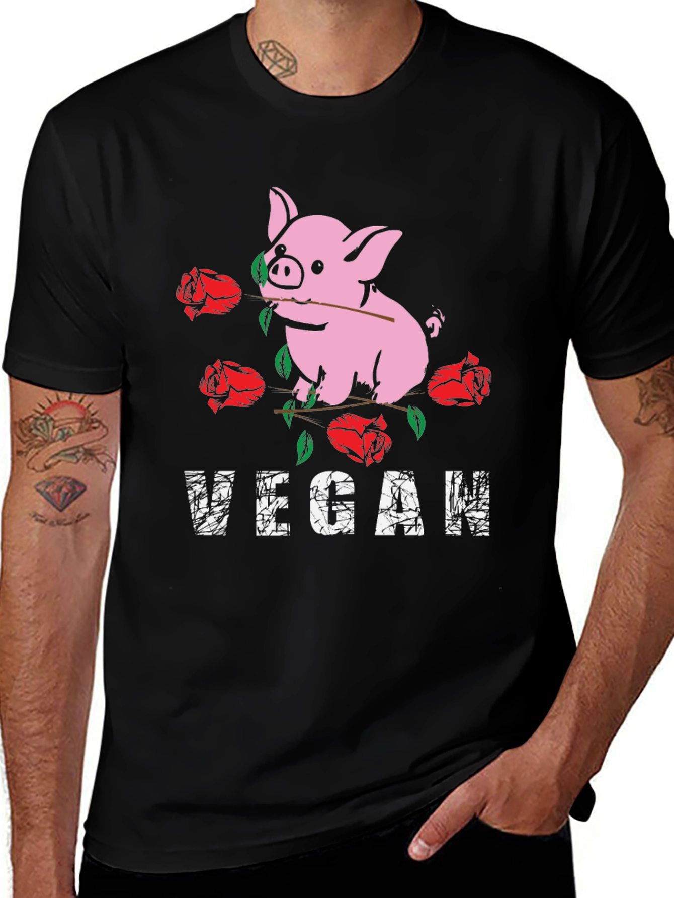 Variant 25 of Vegan Pig Rose Graphic Tee - Unisex Soft Cotton Shirt