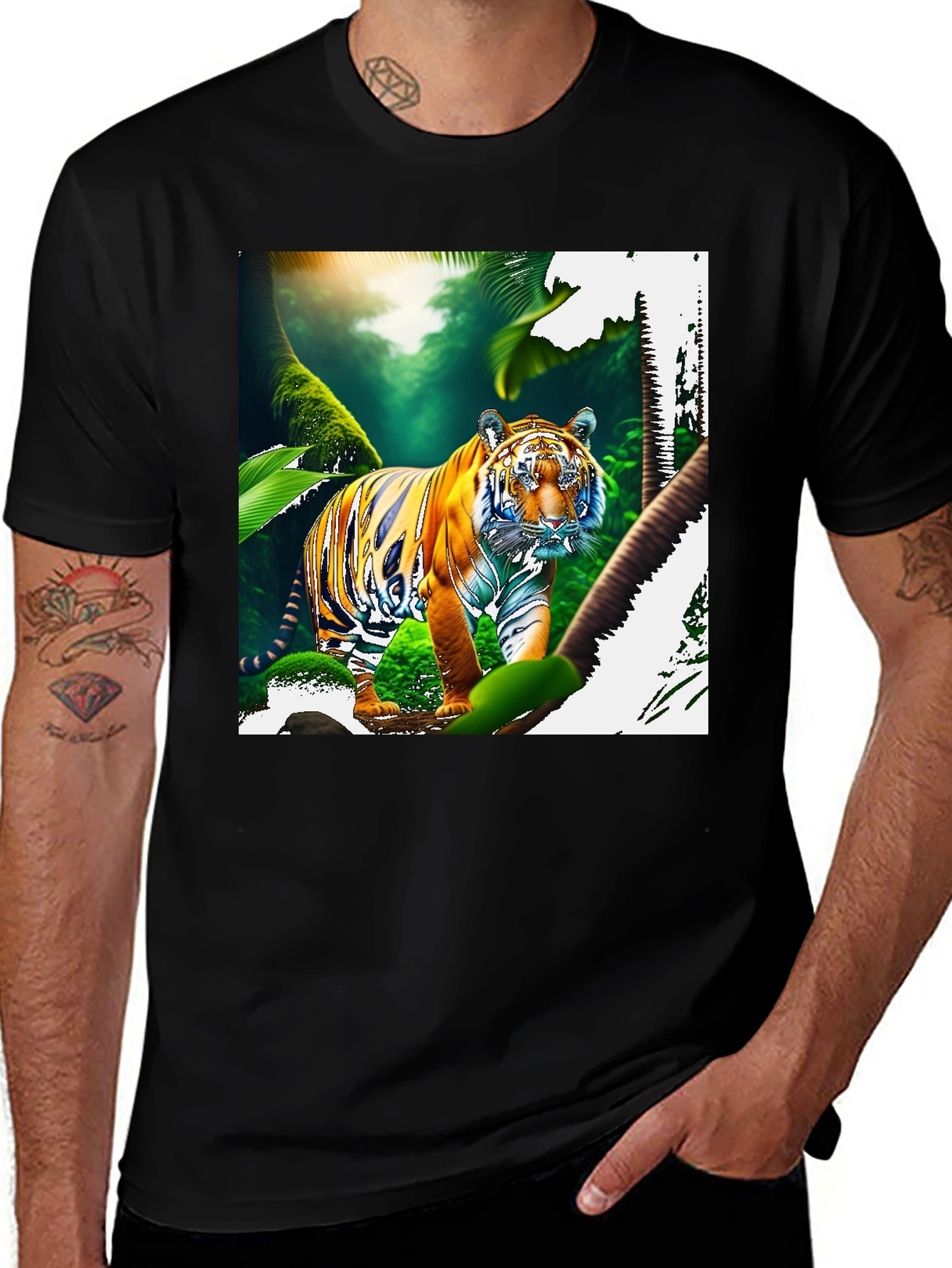 Variant 4 of Jungle Tiger Graphic Print Black T-Shirt