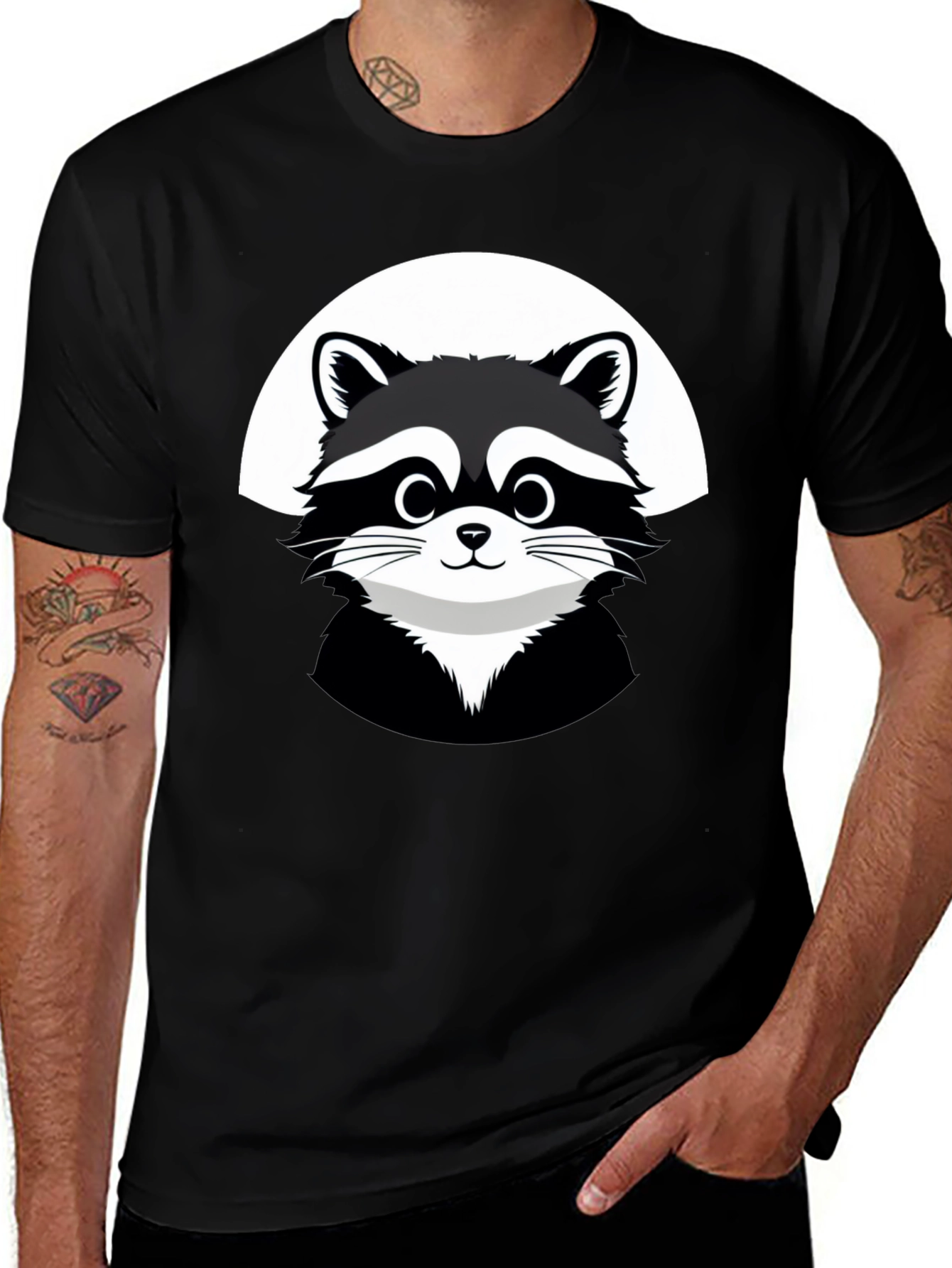 Variant 21 of Cute Raccoon Graphic Black T-Shirt