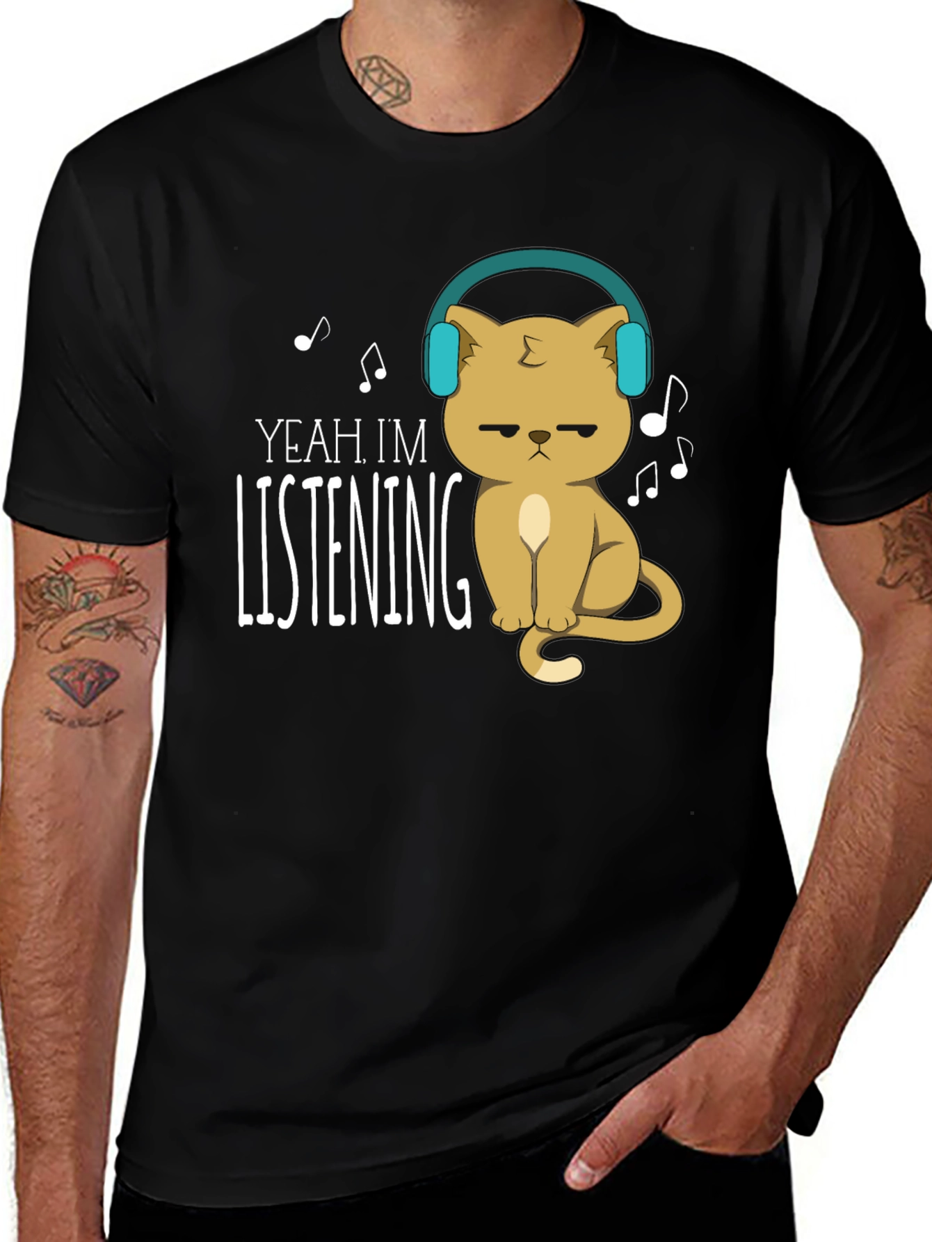 Variant 20 of Yeah I'm Listening Cat T-Shirt