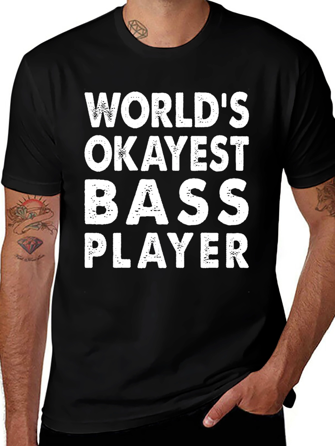 Variant 19 of Okayest Bass Player Graphic Tee - Black Cotton T-Shirt