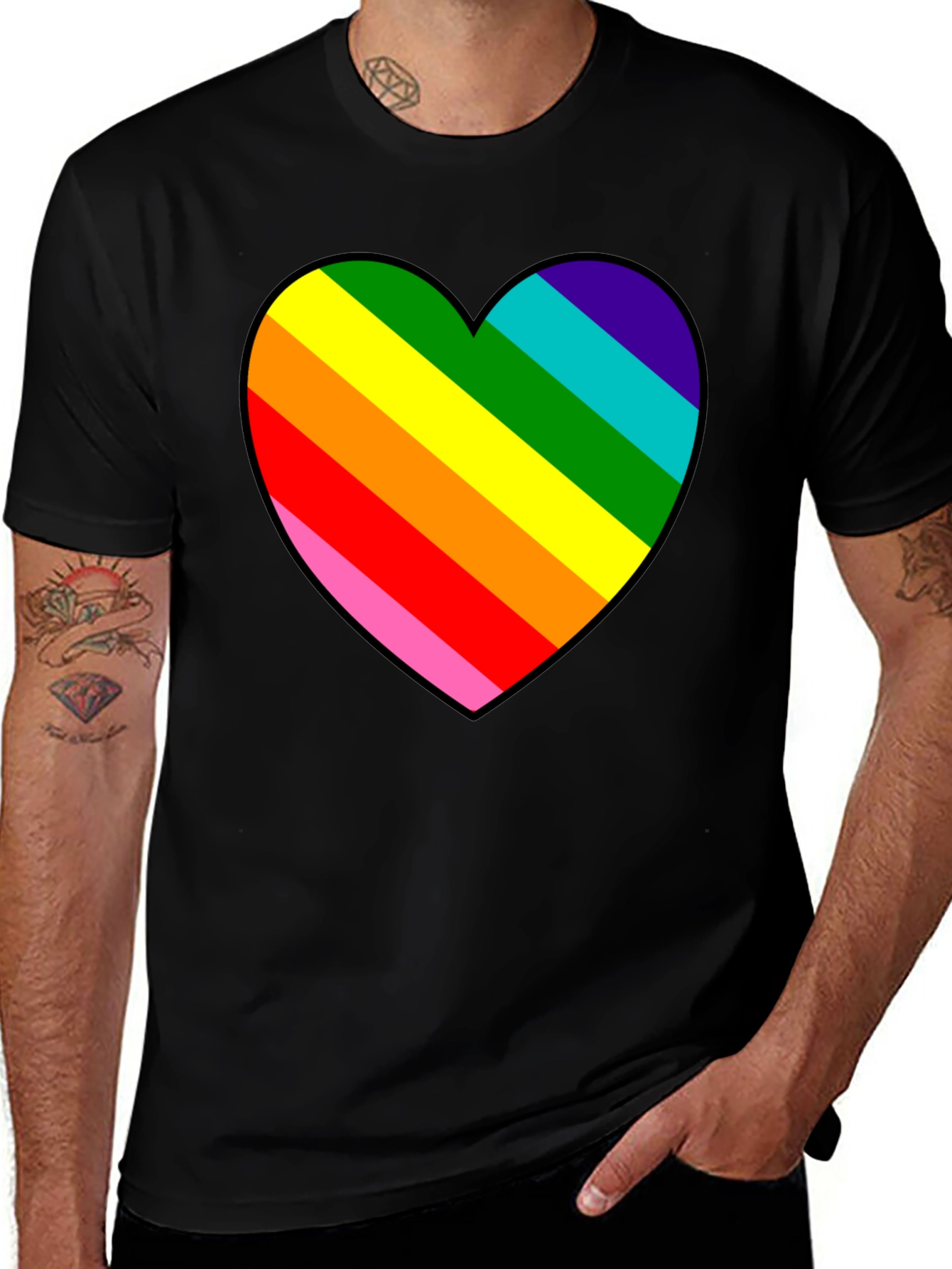 Variant 5 of Rainbow Heart Graphic Black Tee