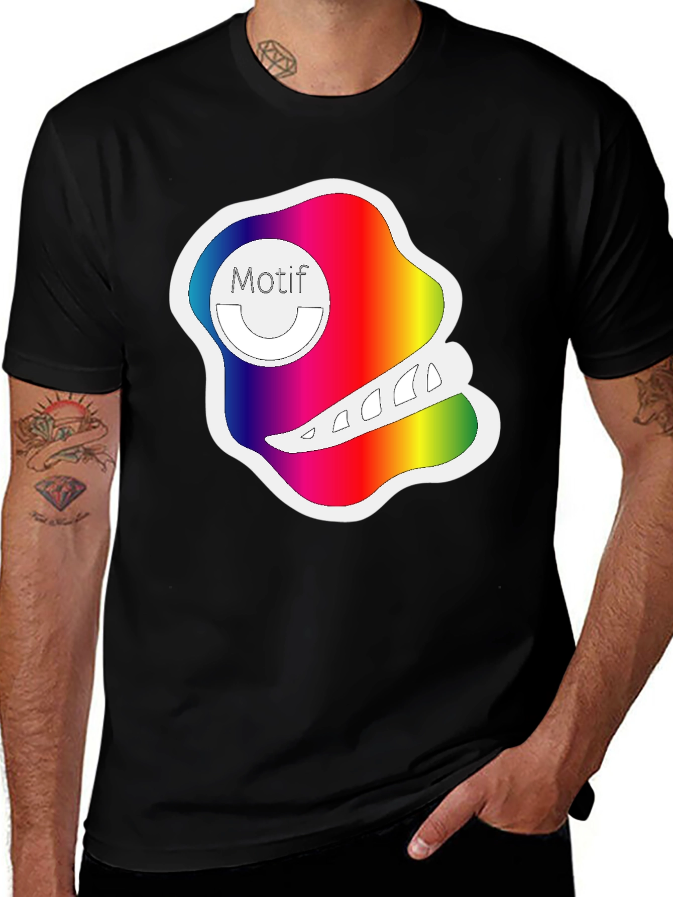 Variant 6 of Rainbow Motif Graphic Black T-Shirt