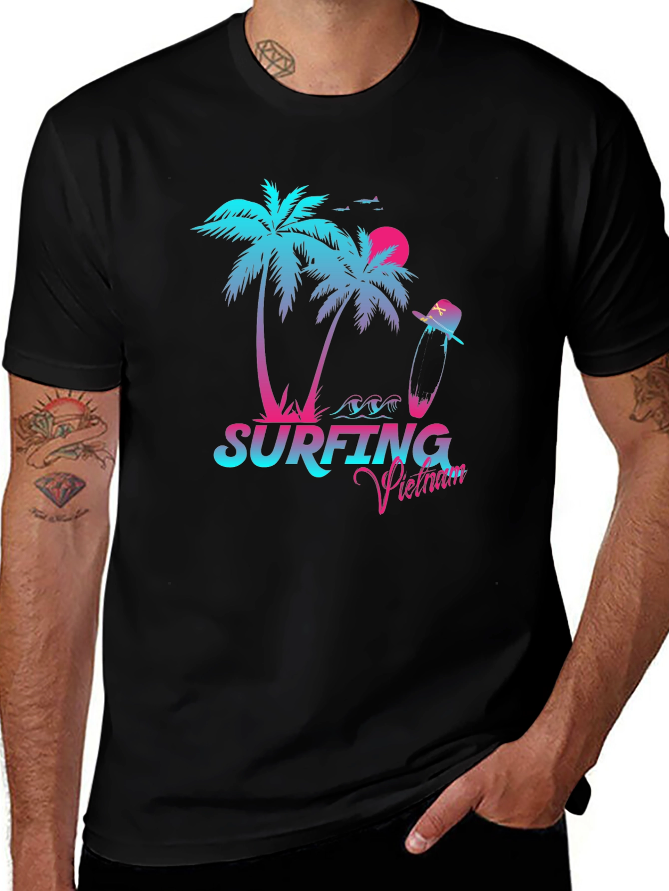 Surfing Vietnam Graphic Tee - Palm Tree Design