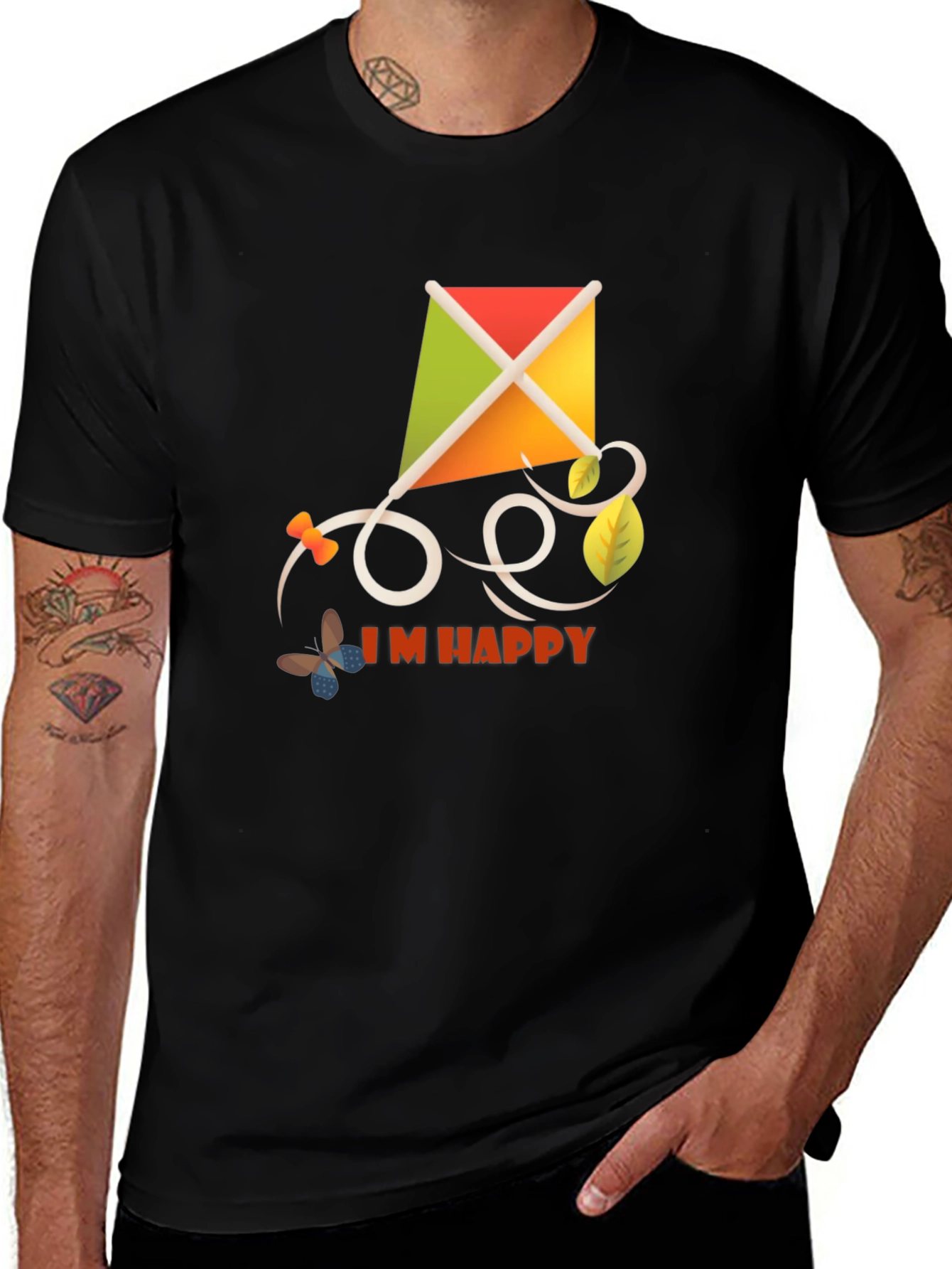 Black I'm Happy Kite T-Shirt - Stylish Casual Wear main image