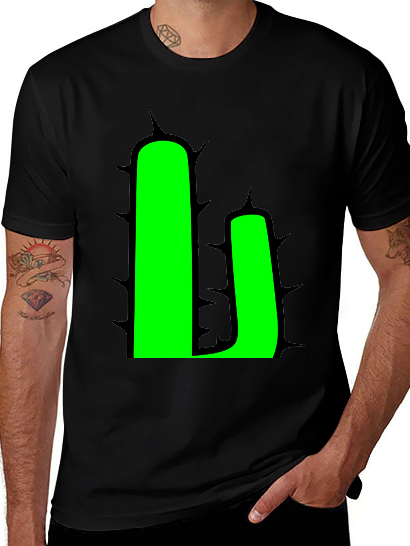 Variant 11 of Cactus Graphic T-Shirt - Black - Novelty Design