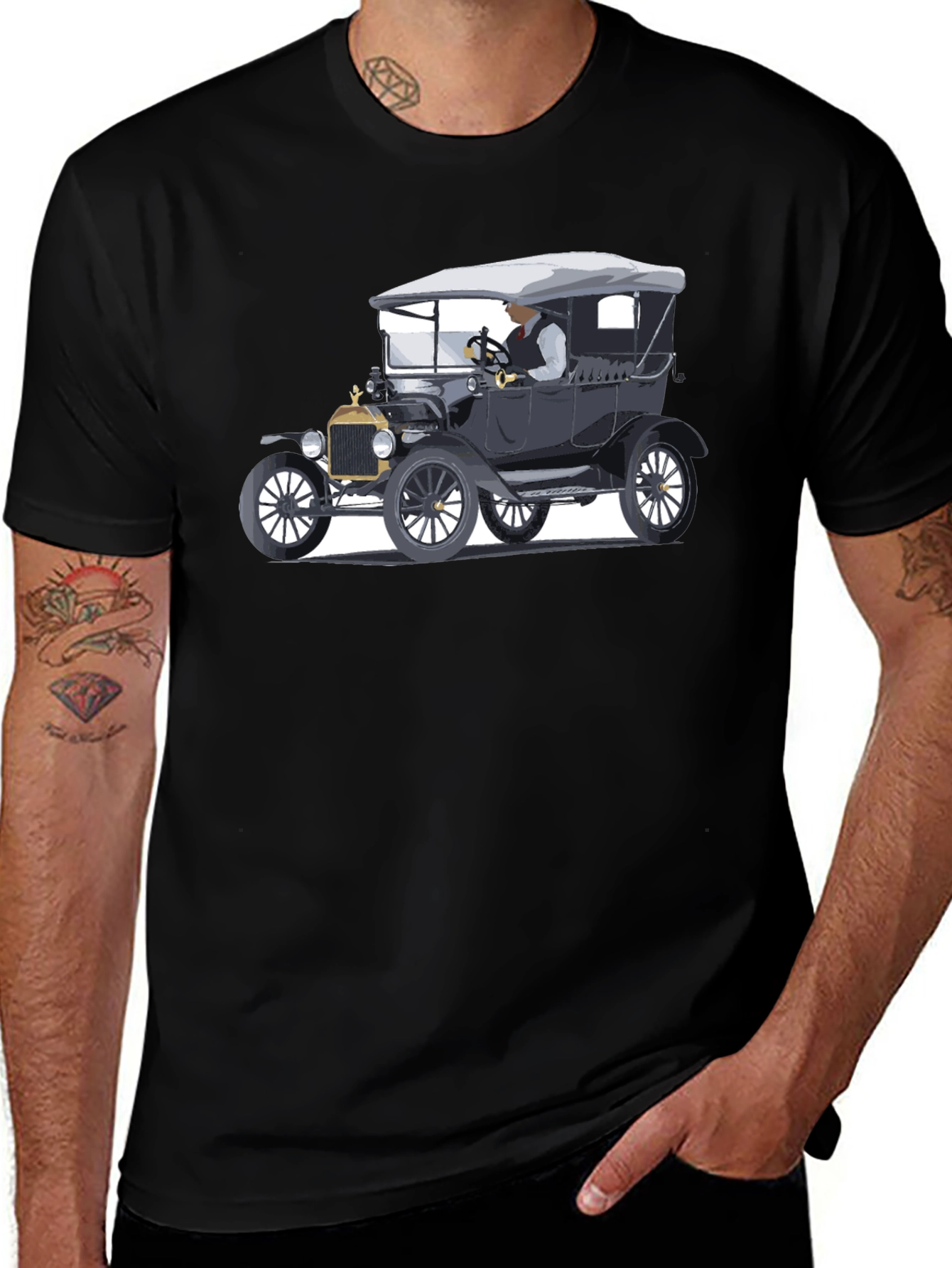 Variant 15 of Vintage Car Graphic Tee - Classic Black Cotton T-Shirt