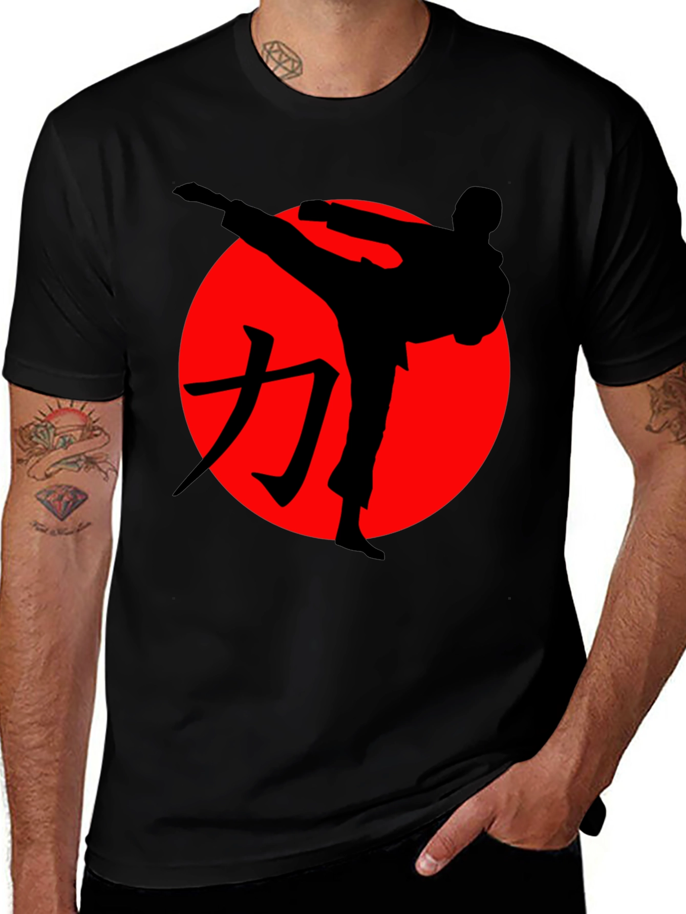 Black Karate Silhouette Graphic Tee - Martial Arts Style main image
