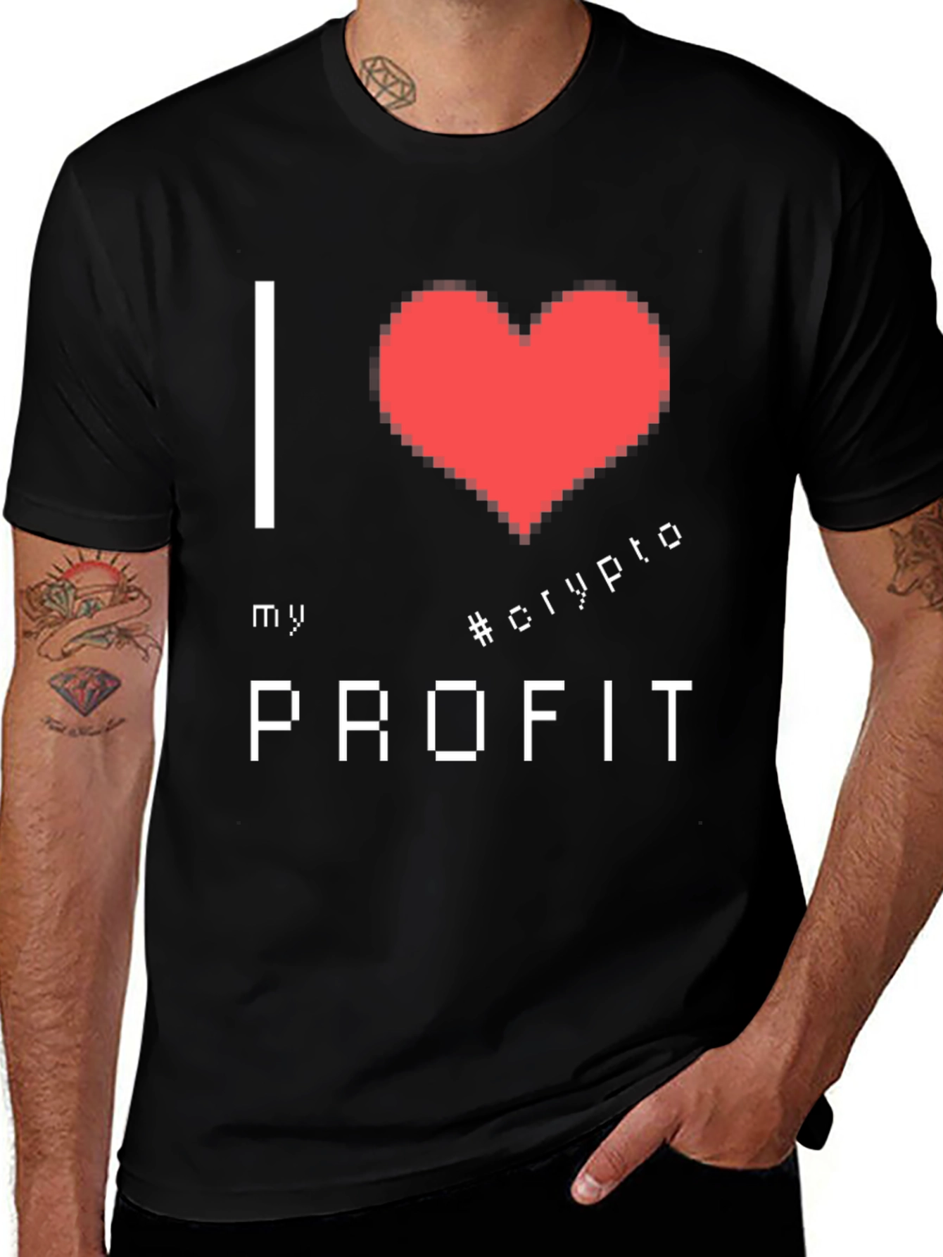 Variant 13 of I Love Crypto Profit Graphic Tee - Black Cotton