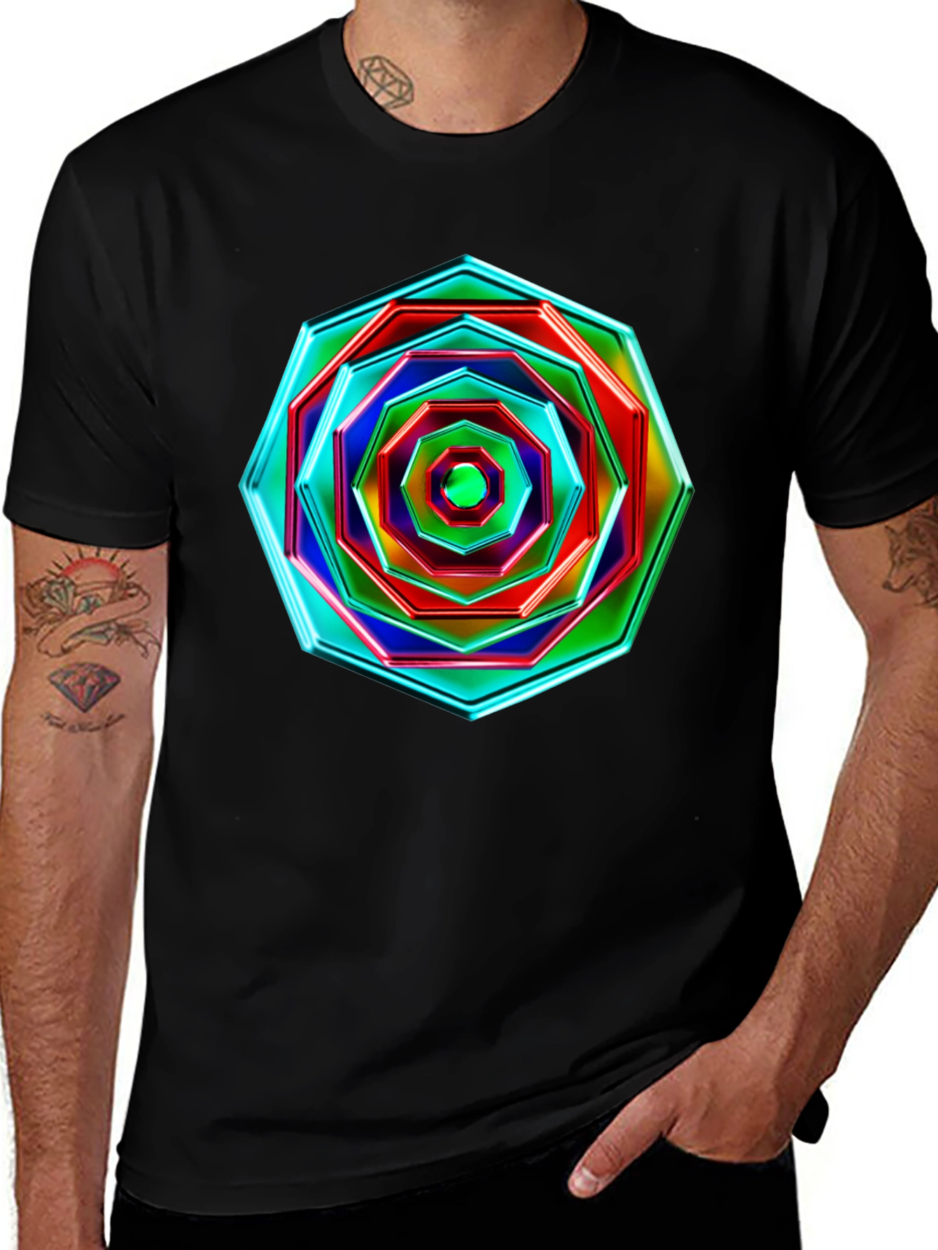 Variant 22 of Octagon Prism Graphic Black T-Shirt