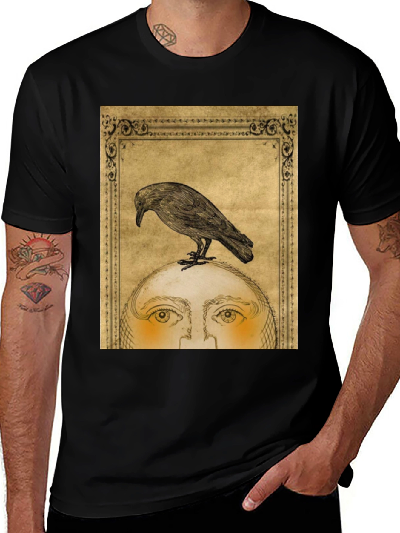 Variant 23 of Raven Moon Face Graphic Black T-Shirt
