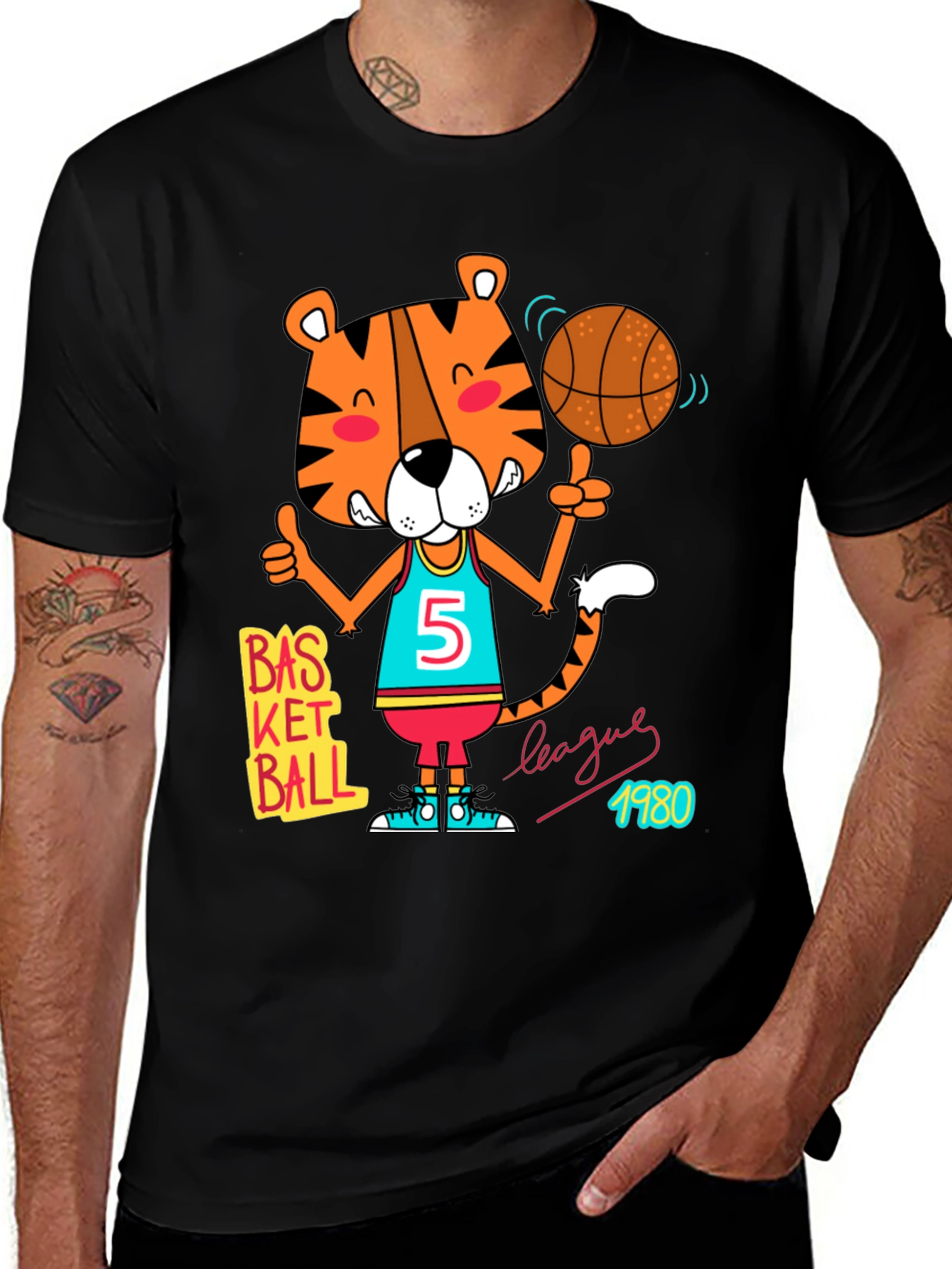 Variant 12 of Cartoon Tiger Basketball T-Shirt