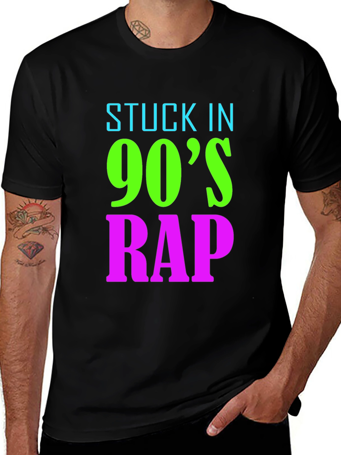 Variant 17 of Stuck in 90's Rap Graphic Tee - Black Cotton Shirt
