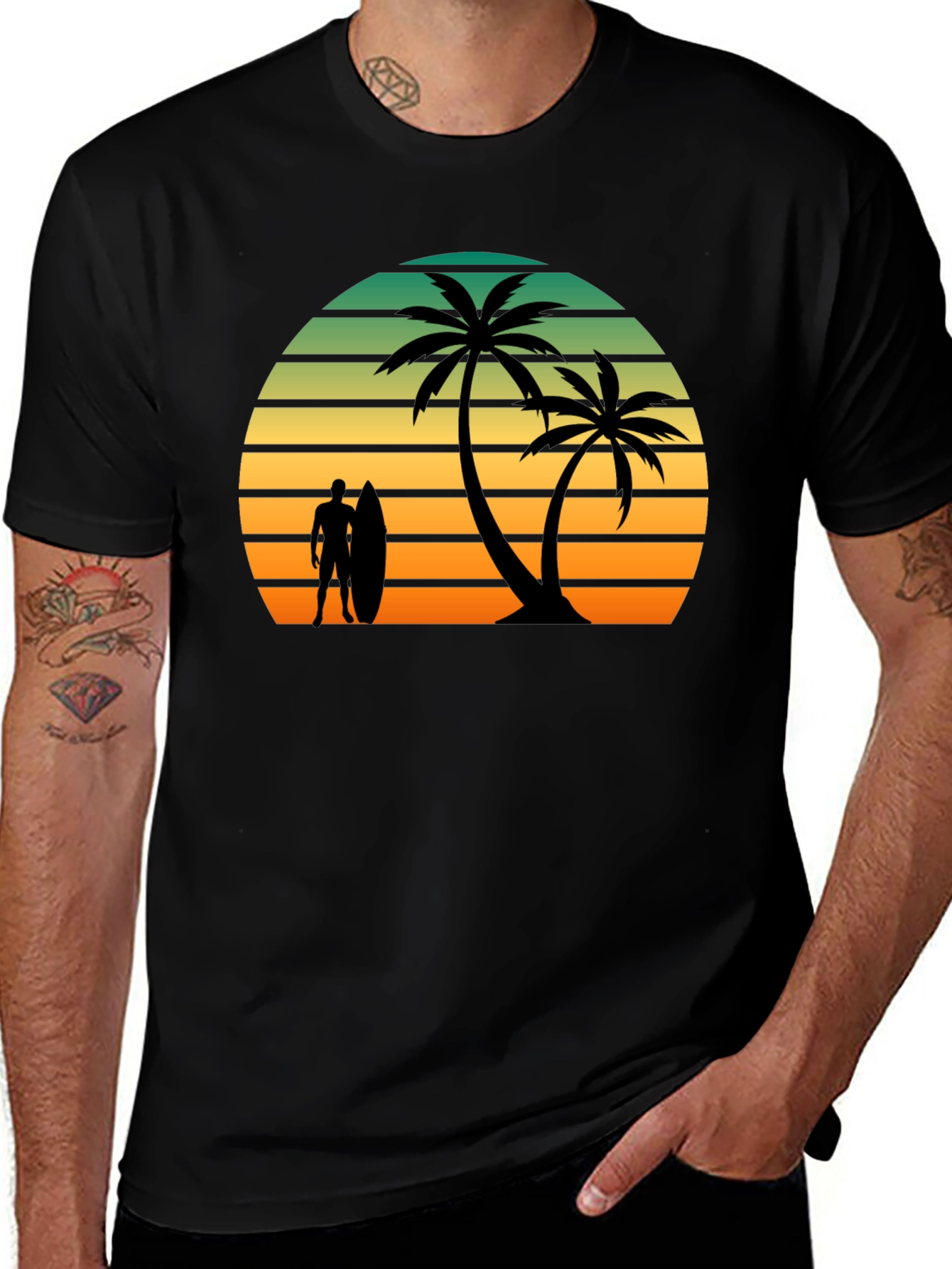 Variant 14 of Retro Sunset Surfer Graphic T-Shirt