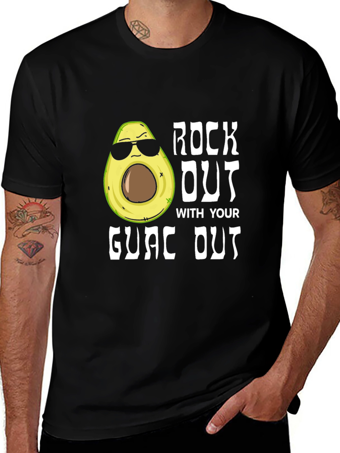 Black Rock Out With Your Guac Out Funny Avocado T-Shirt main image