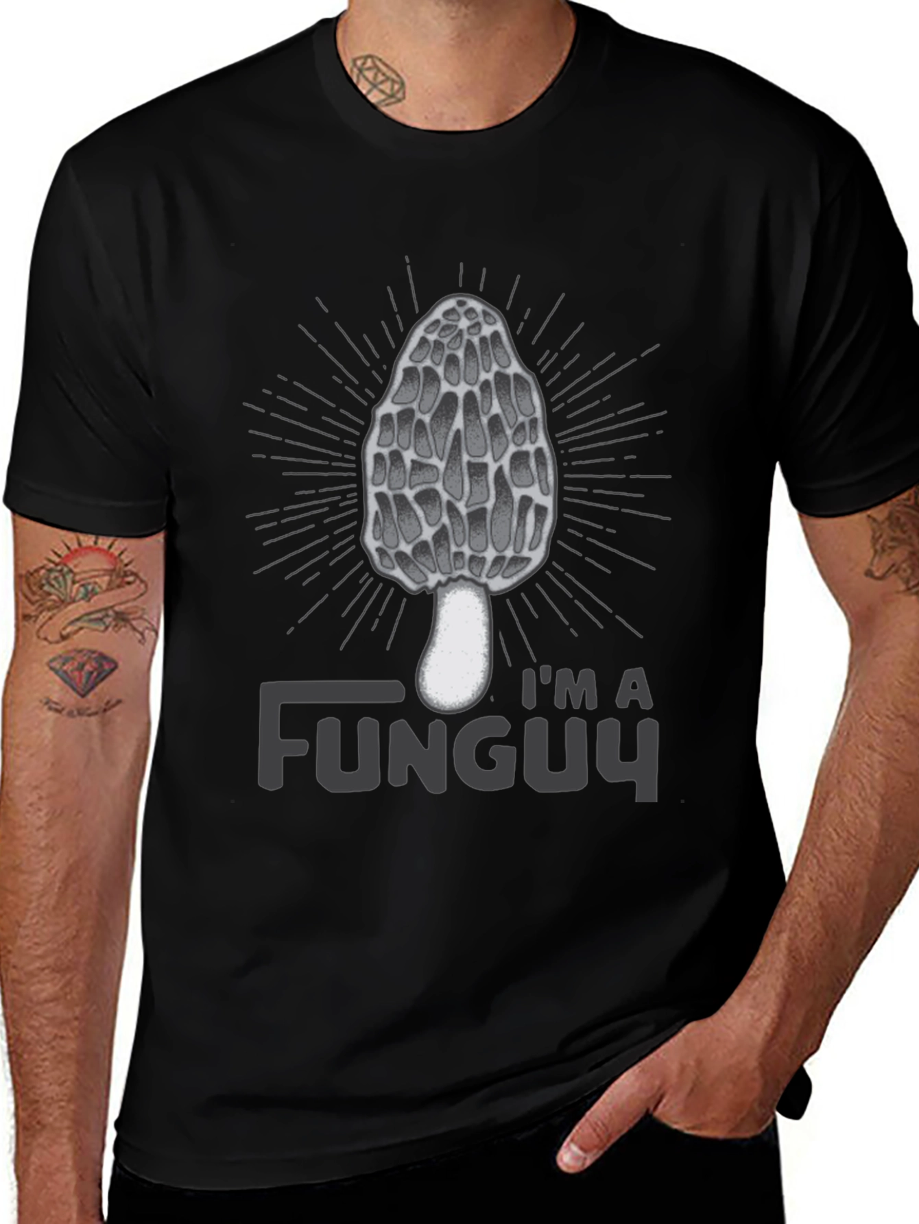 Variant 3 of I'm a Funguy Black T-Shirt - Morel Mushroom Graphic Tee