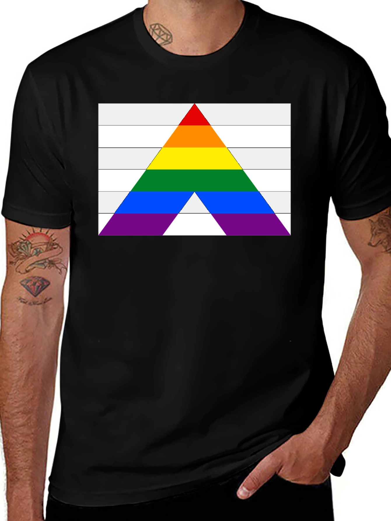 Variant 21 of Pride Flag Arrow T-Shirt - Black Cotton Blend