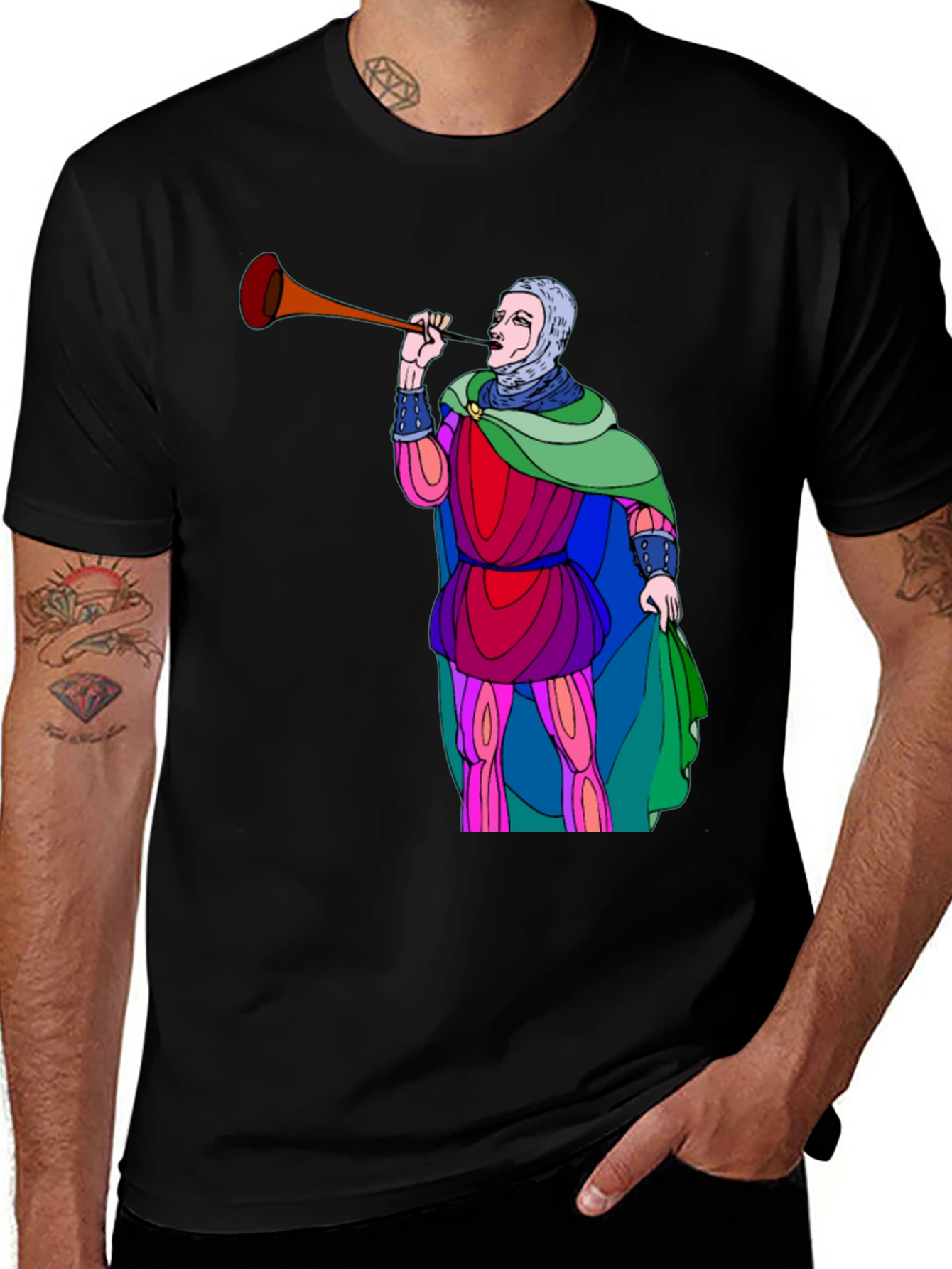 Variant 28 of Medieval Trumpeter Graphic Tee - Unique Design