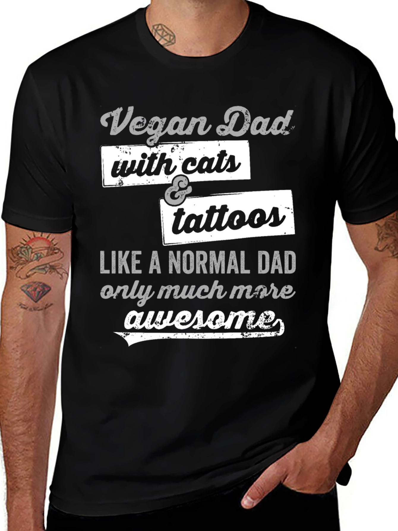 Variant 29 of Vegan Dad with Cats & Tattoos Graphic T-Shirt