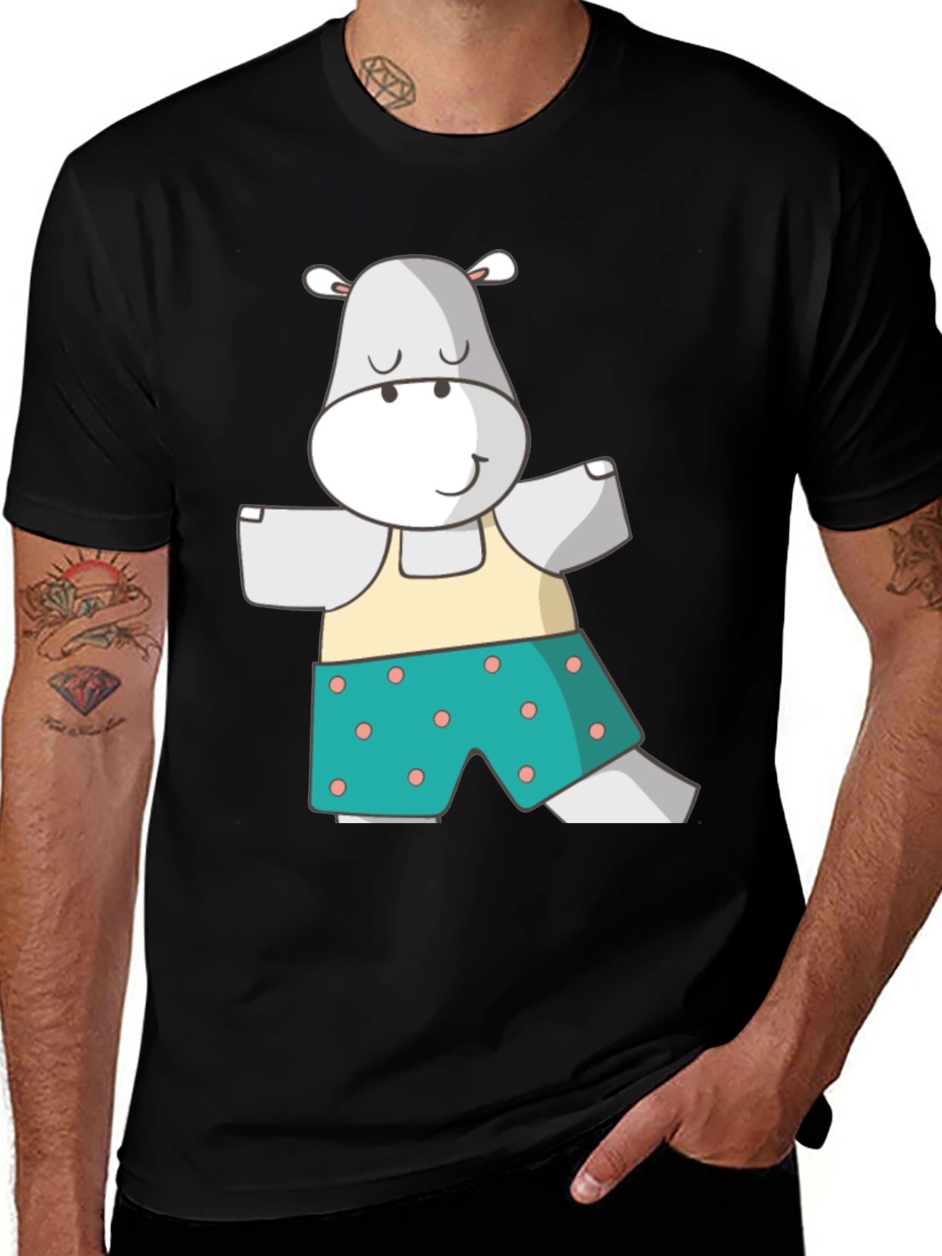 Hippo Yoga Pose T-Shirt - Funny Animal Cartoon Tee