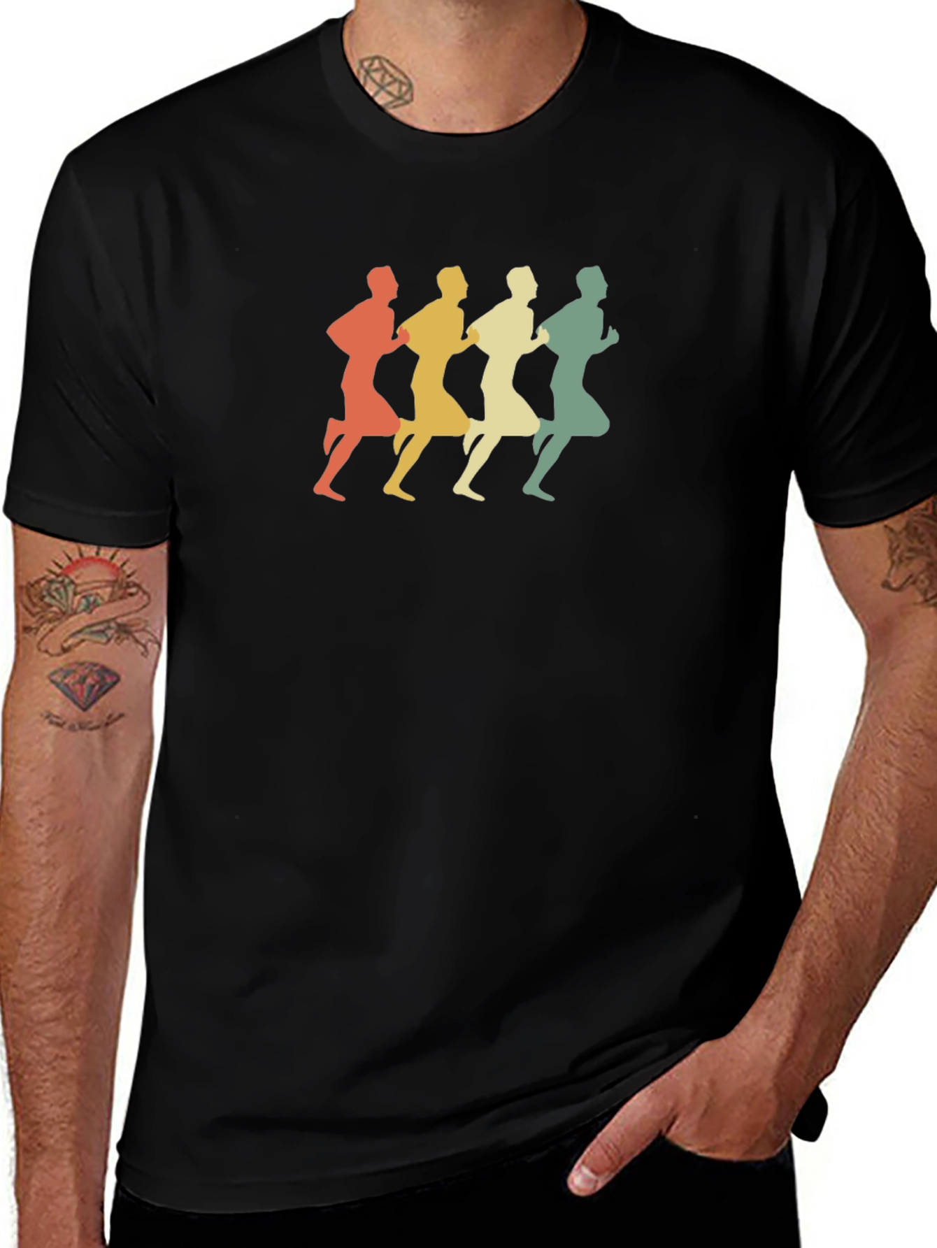 Variant 18 of Retro Runner Graphic Tee - Black Cotton Blend T-Shirt