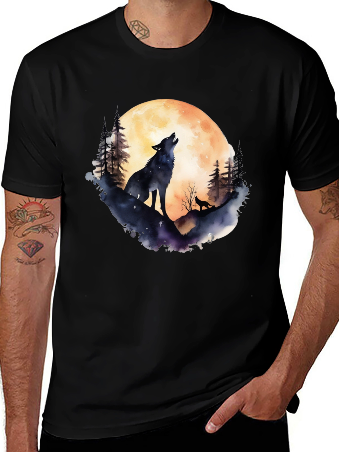 Variant 10 of Wolf Moon Graphic Tee - Black