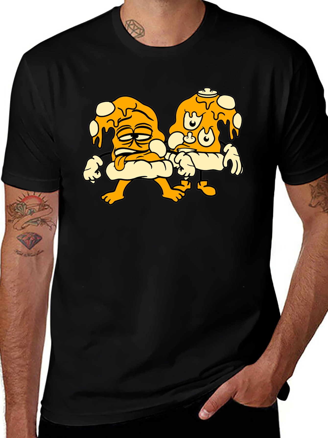 Variant 9 of Cartoon Pizza Slice Graphic Black T-Shirt