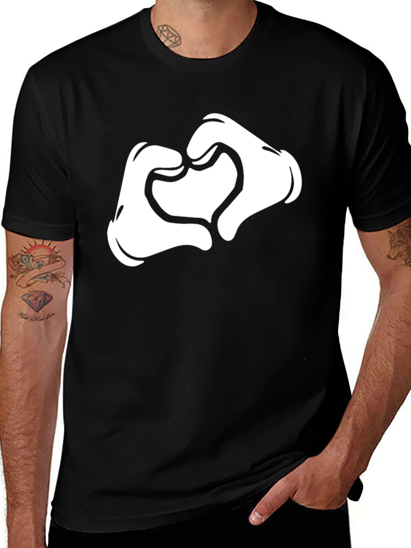 Variant 19 of Heart Hands Graphic Tee - Black Cotton T-Shirt