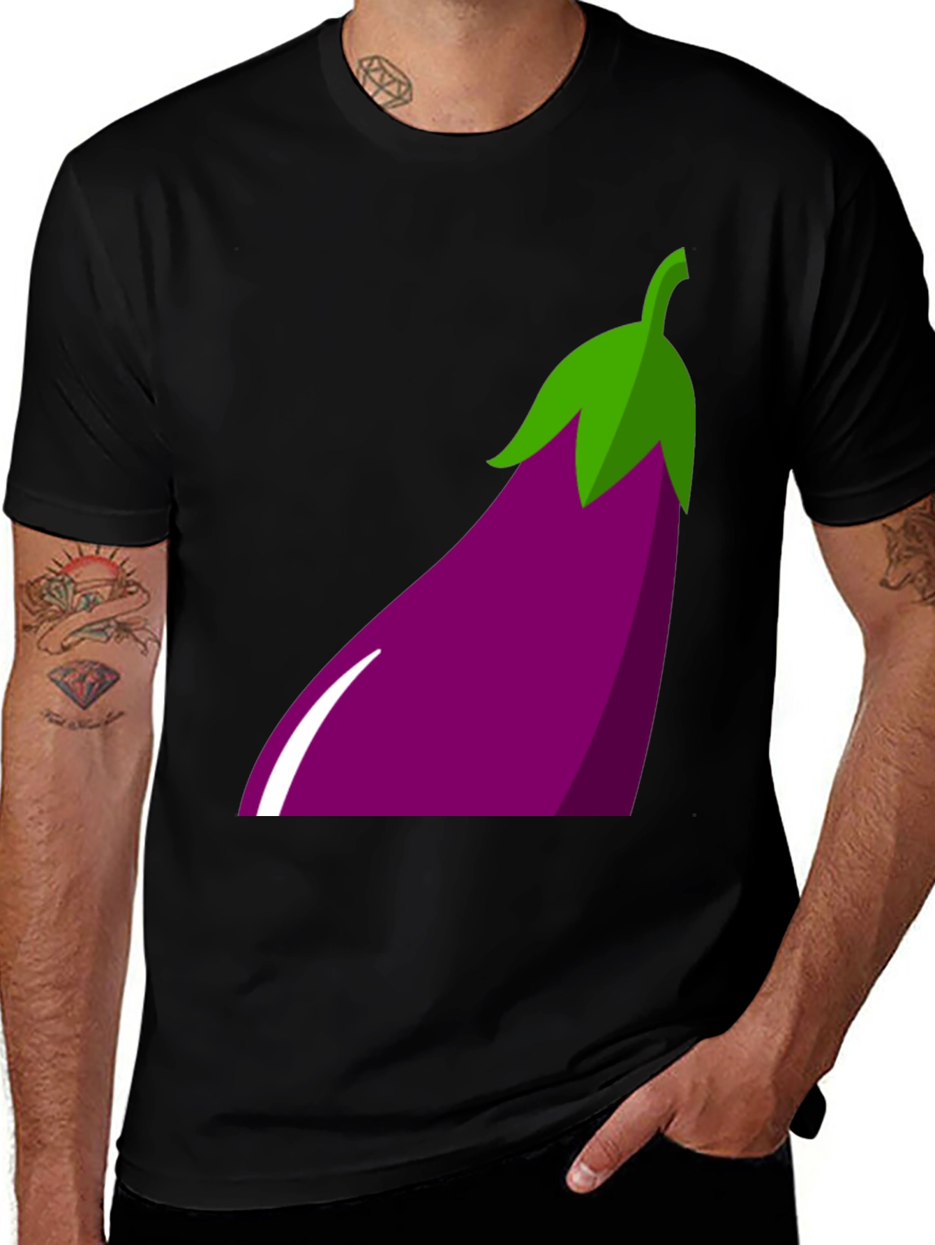 Eggplant Emoji Graphic Tee - Black Cotton T-Shirt