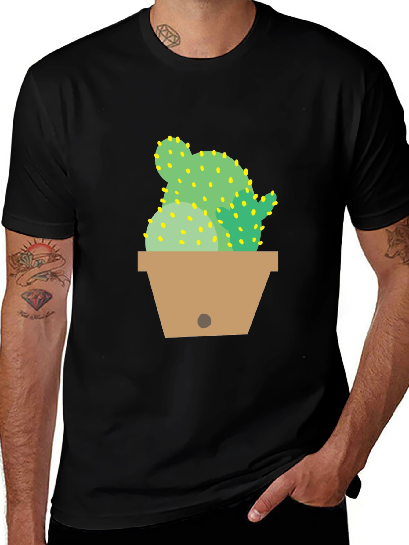 Variant 9 of Cactus Potted Plant Graphic T-Shirt - Black