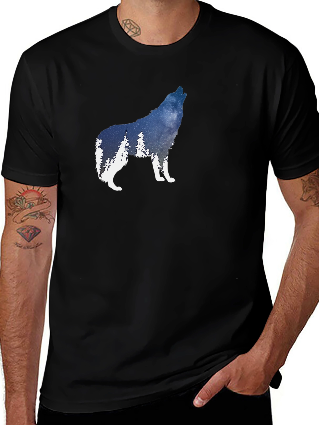 Variant 22 of Wolf Silhouette Graphic T-Shirt - Men's Black Tee