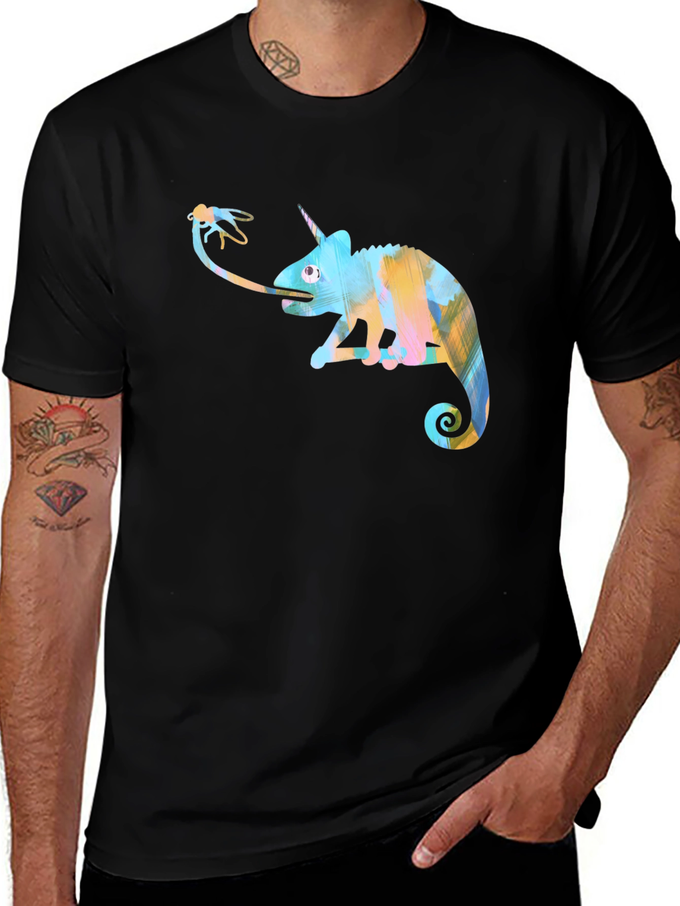 Variant 12 of Chameleon Unicorn T-Shirt - Black Cotton Tee