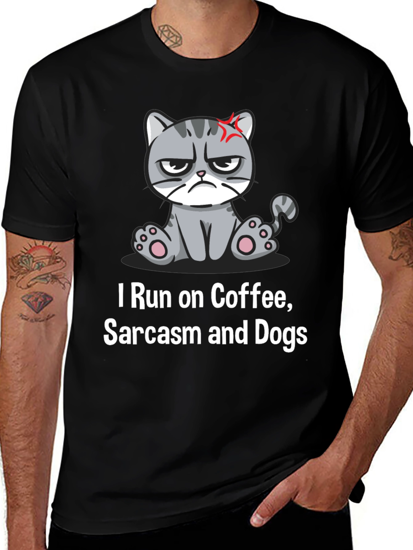 Variant 3 of Grumpy Cat T-Shirt: Coffee, Sarcasm & Dogs