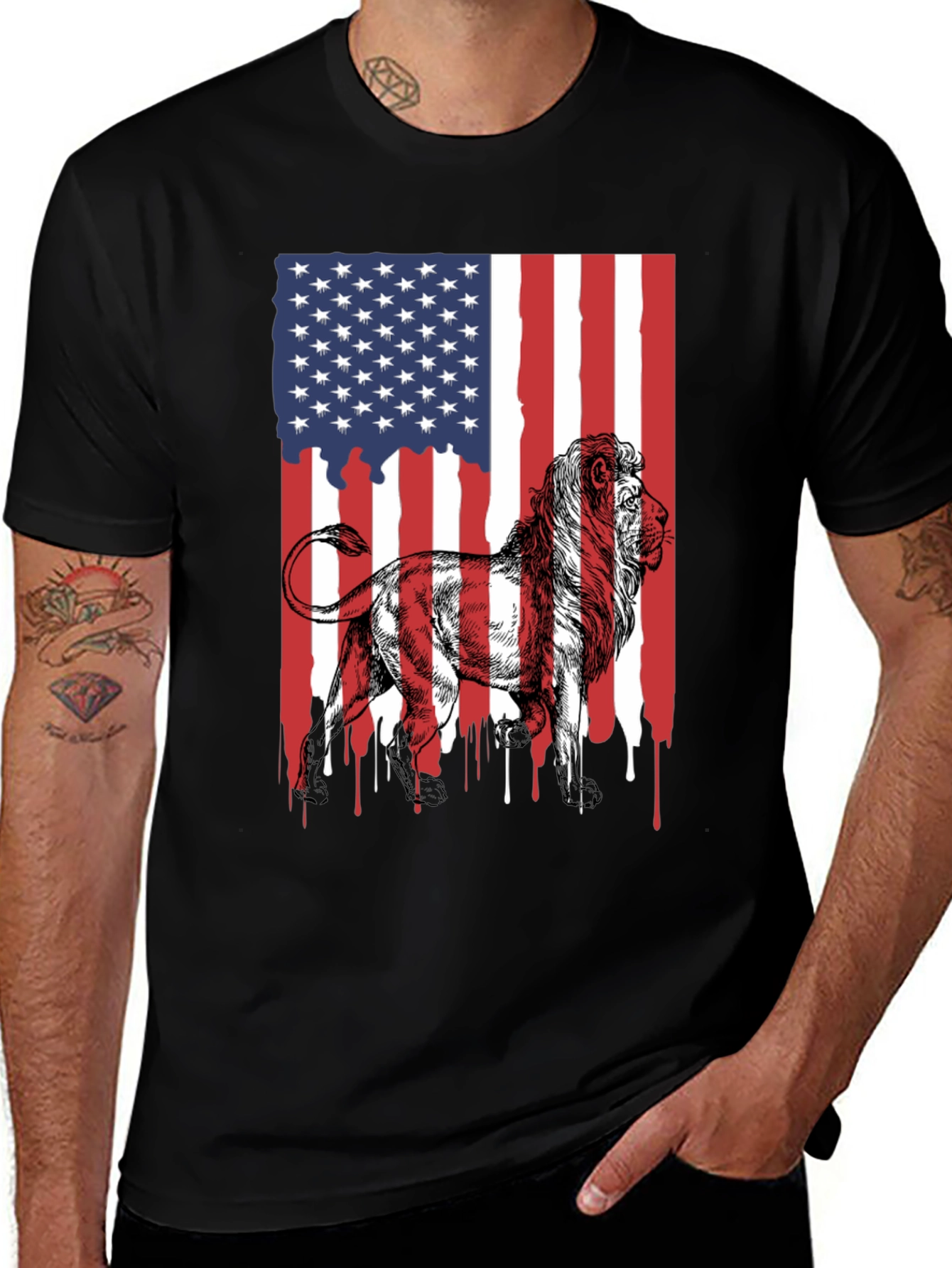 Variant 11 of Lion American Flag Graphic Tee - Patriotic Style