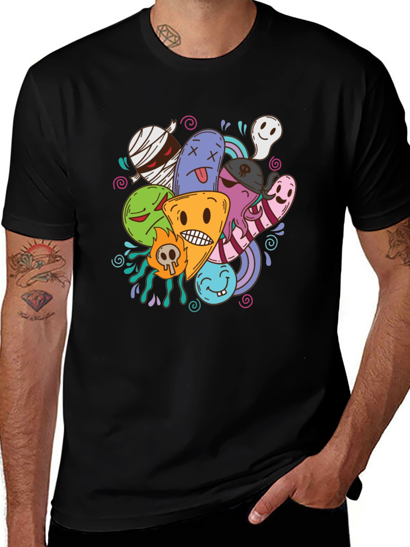 Variant 29 of Funky Cartoon Doodle Black T-Shirt