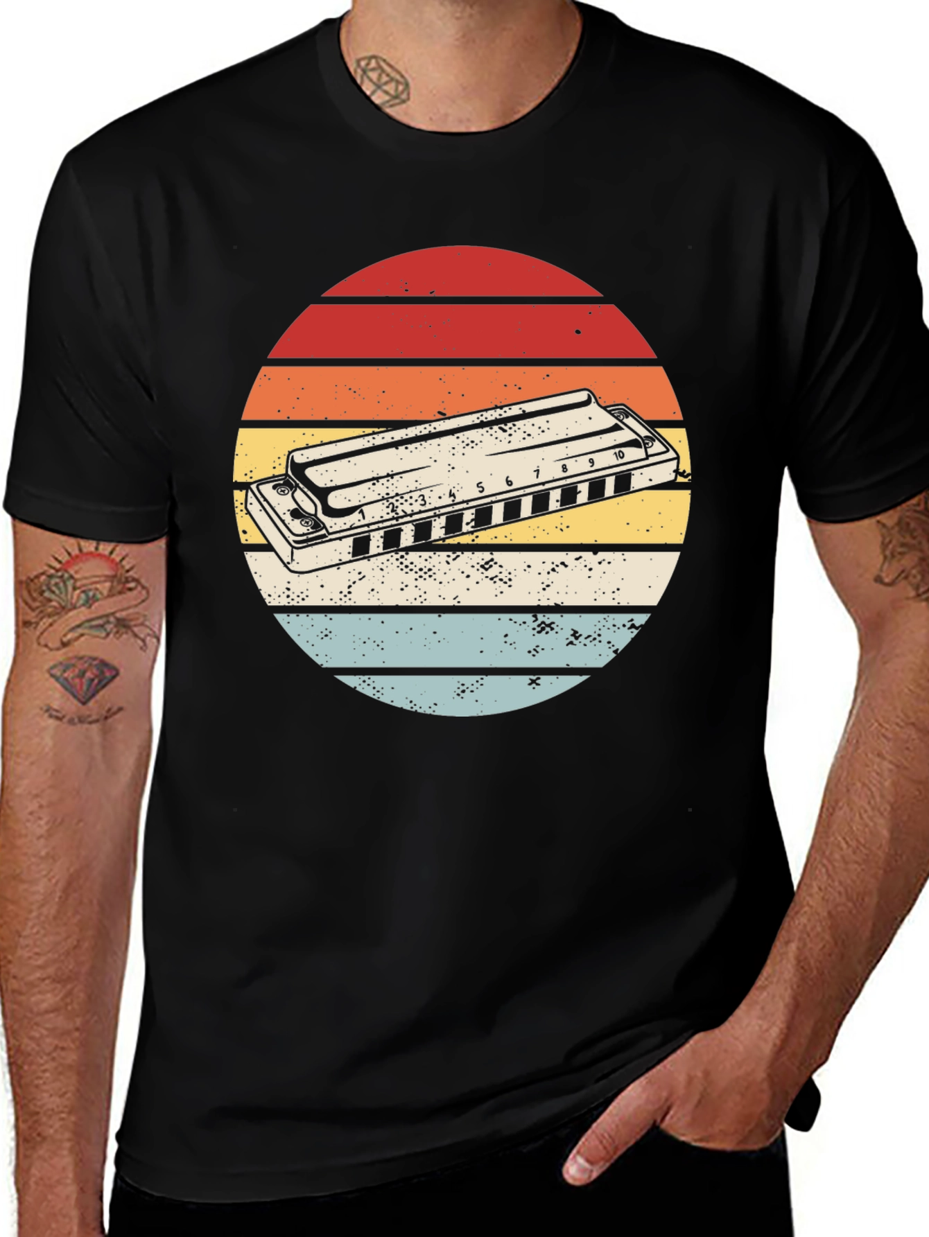 Variant 8 of Retro Harmonica Sunset Graphic Tee