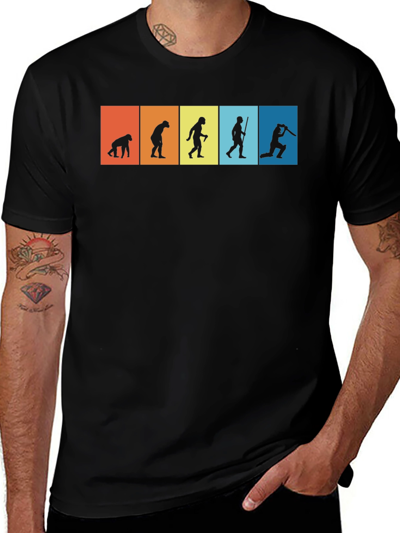 Variant 25 of Evolution of Cricket Men's Black T-Shirt