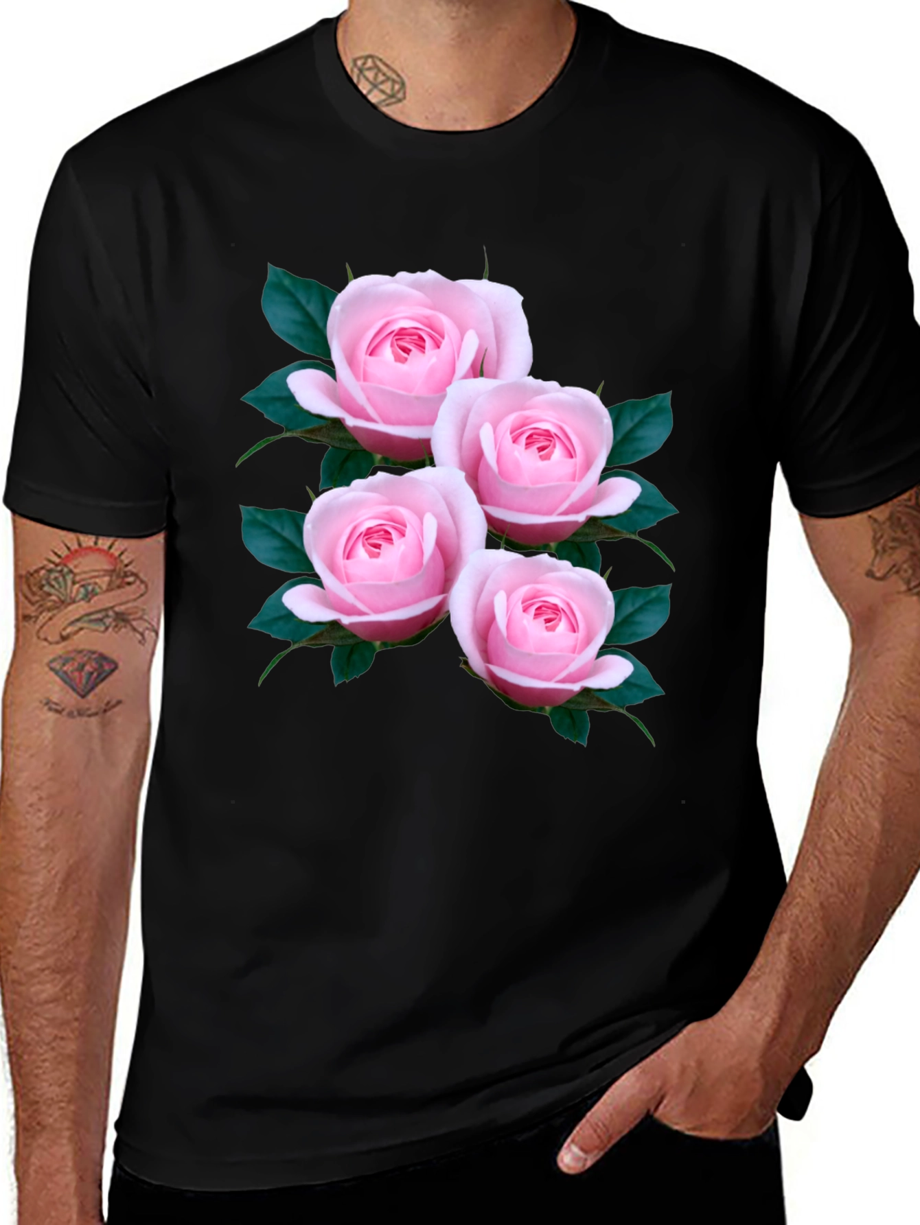 Variant 20 of Floral Rose Print Black T-Shirt