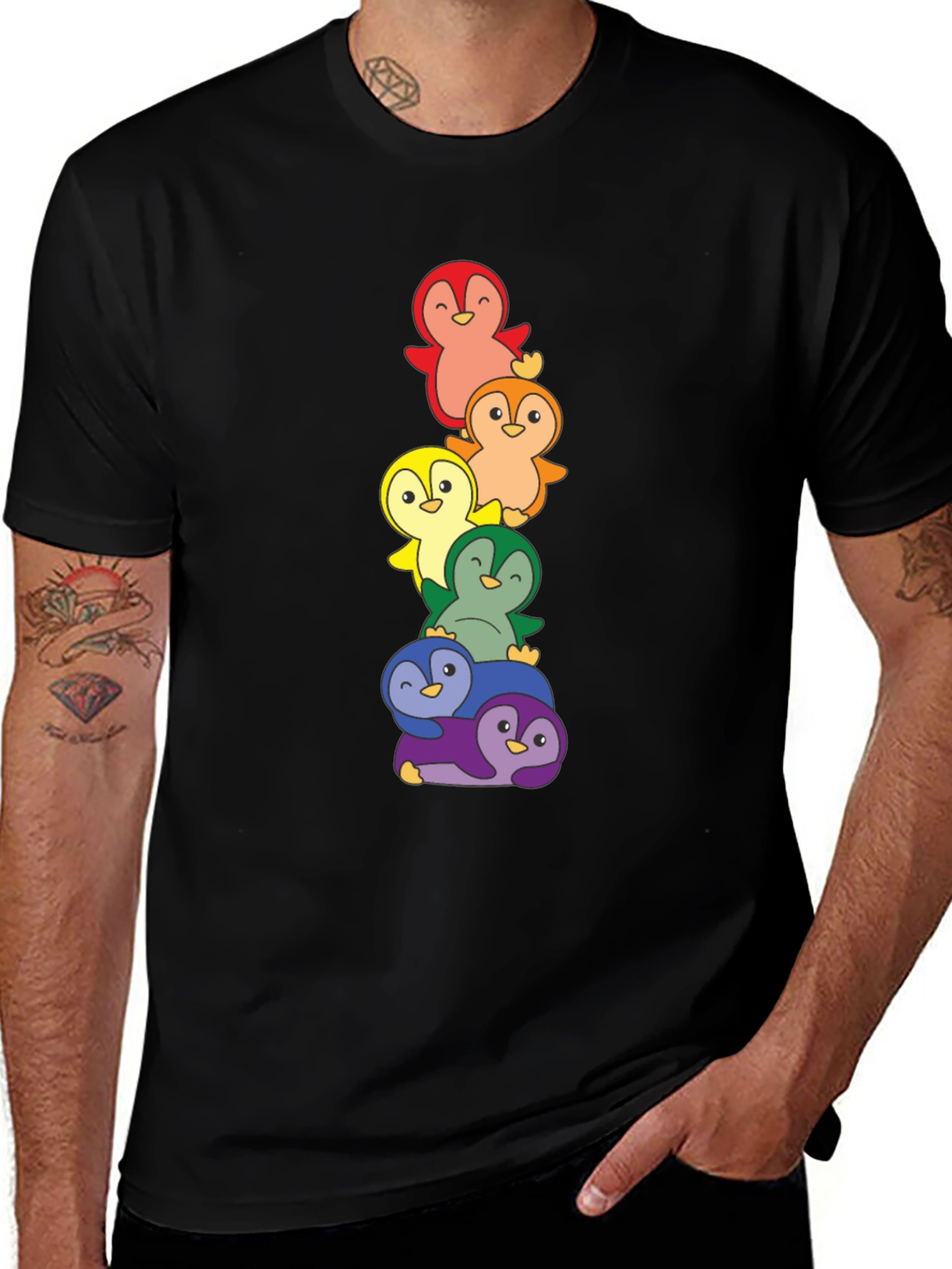 Rainbow Penguin Stack Graphic Tee